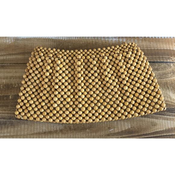 Vintage Retro 1950s Blonde Wood Beaded Clutch Purse Hand Bags By Josef Japan - Picture 4 of 8